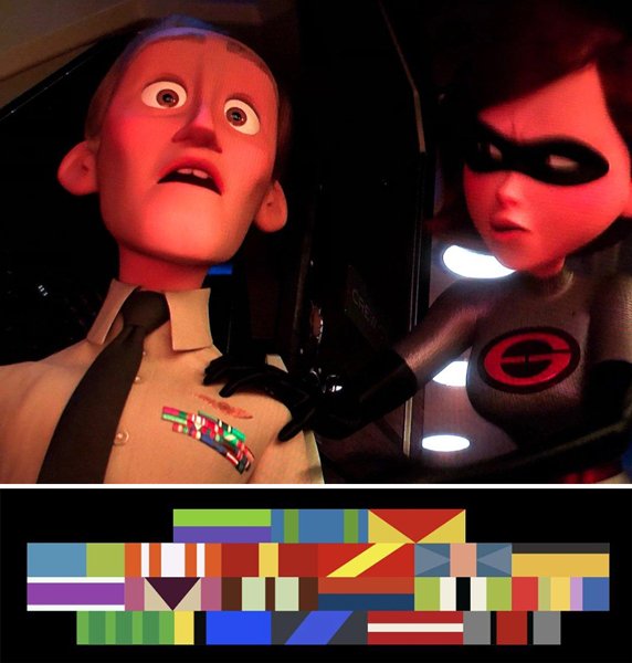 The Incredibles 2 (2018) - The shapes on the pilot's emblem represent every other Pixar movie with colors.