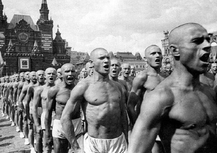 Athletes in Moscow's Red Square.
