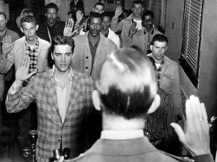 Elvis Presley being sworn into the army, 1958.