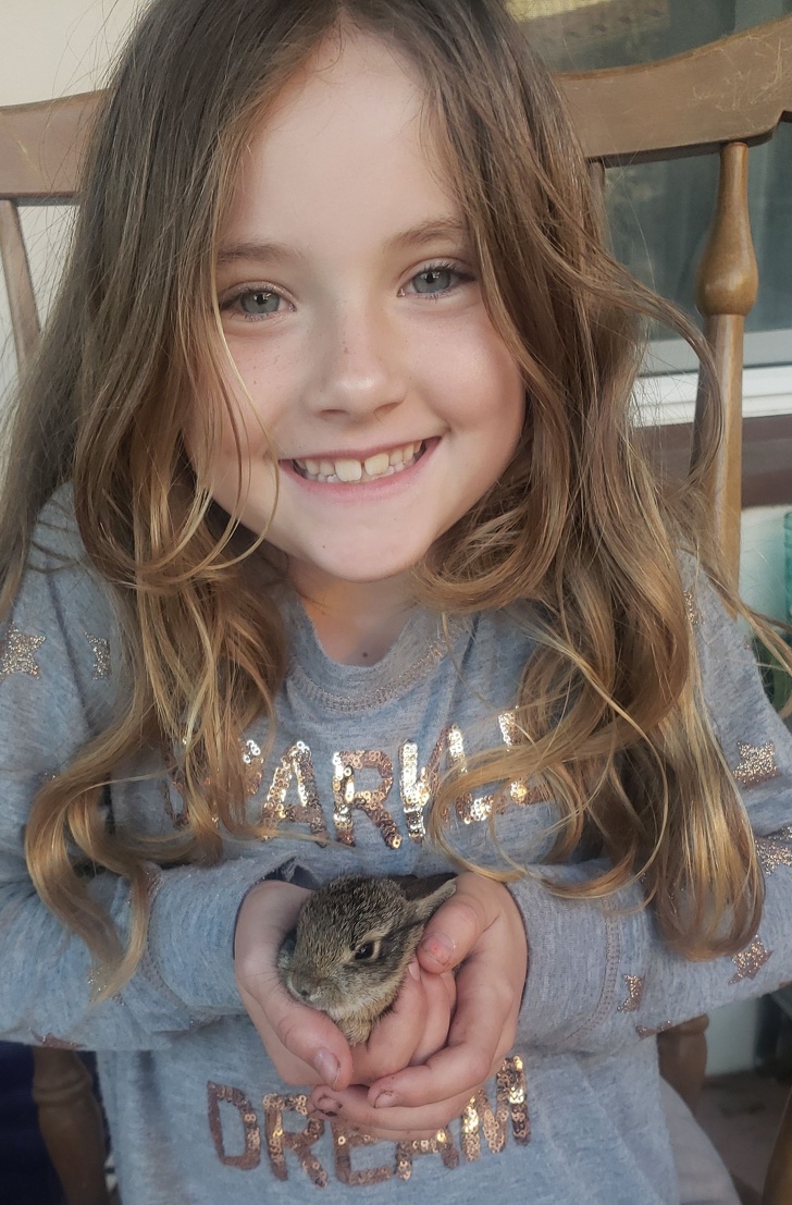 She saved this baby bunny from a cat.