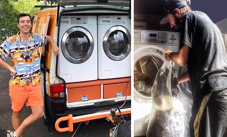 Man does laundry for homeless people.