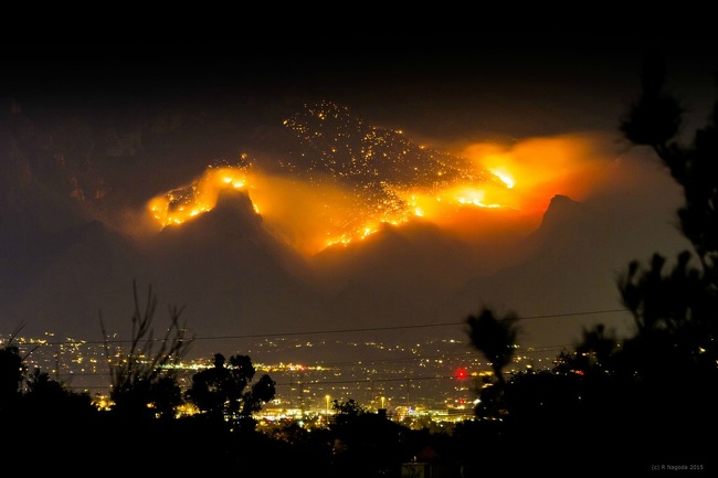A mountain lit on fire in Tucson, Arizona.