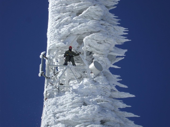 A tower after a snow storm.