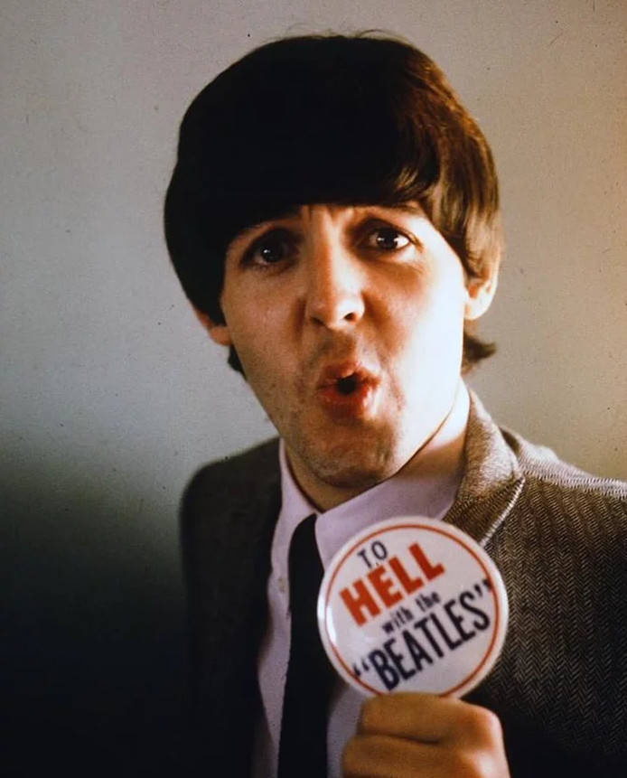 Paul McCartney With Anti-Beatles Button, 1964