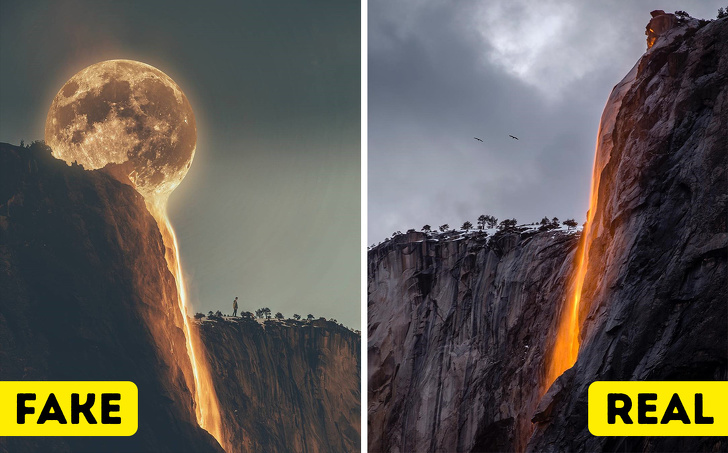This optical illusion of the moon melting into lava is never actually possible to see.