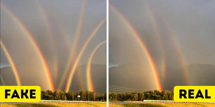 There were only three rainbows in the real photo.