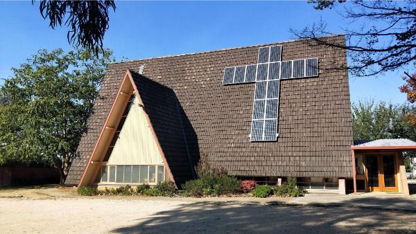 This church has its solar panels in a holy position.