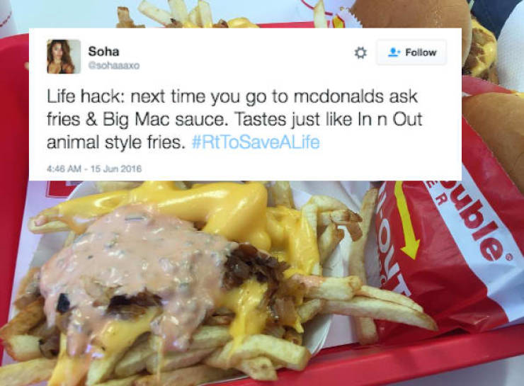 Things McDonalds Is Hiding From You - mcdonalds fries hack - Soha Co Life hack next time you go to mcdonalds ask fries & Big Mac sauce. Tastes just in n Out animal style fries. uble