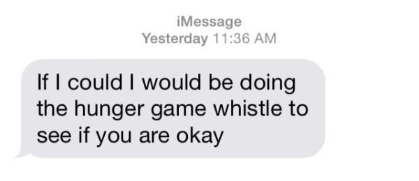 iMessage Yesterday If I could I would be doing the hunger game whistle to see if you are okay