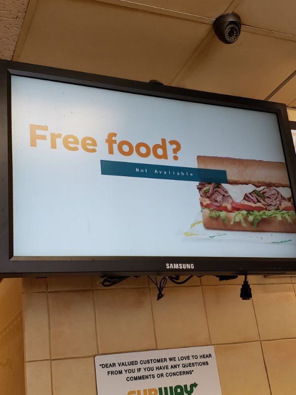display advertising - Free food? Not Available Samsung "Dear Valued Customer We Love To Hear From You If You Have Any Questions Or Concerns" Cupujov