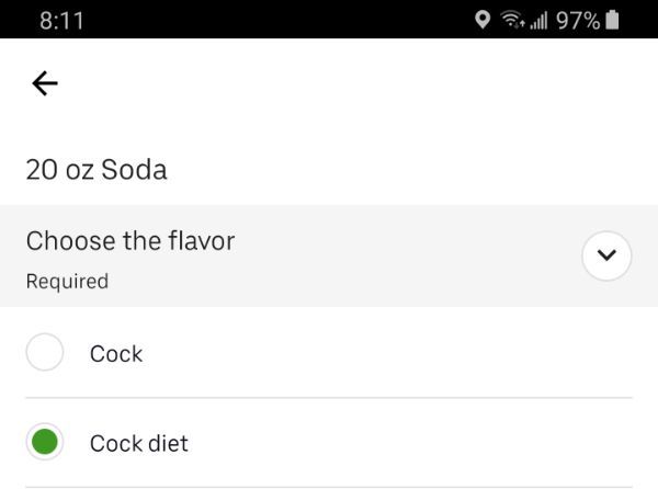 angle - Od 97% 20 oz Soda Choose the flavor Required o Cock Cock diet