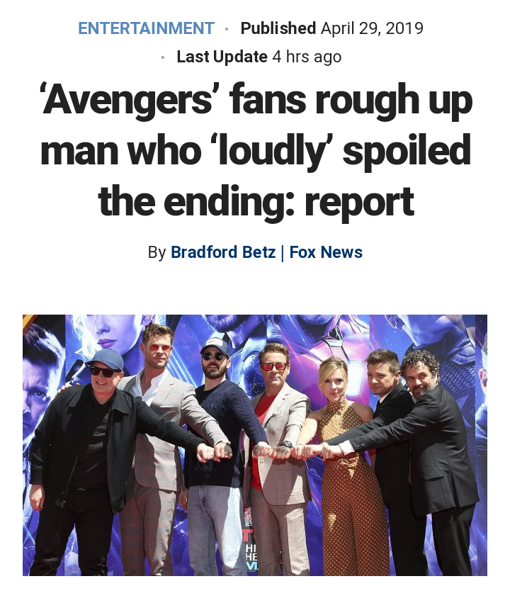 Man is roughed up outside theater for spoiling the ending of Avengers: Endgame.