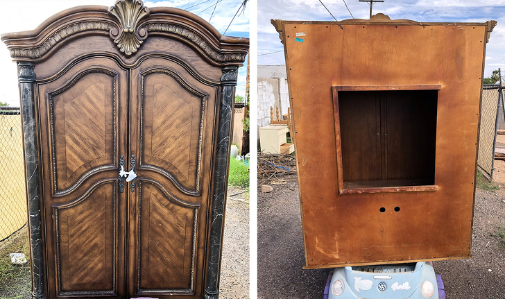 This cabinet was found in an alley.