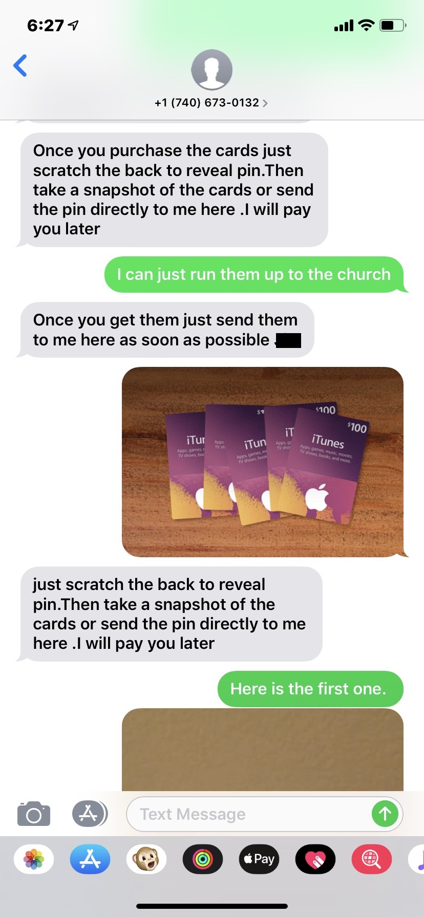 material - 1 740 6730132 > Once you purchase the cards just scratch the back to reveal pin.Then take a snapshot of the cards or send the pin directly to me here I will pay you later I can just run them up to the church Once you get them just send them to 
