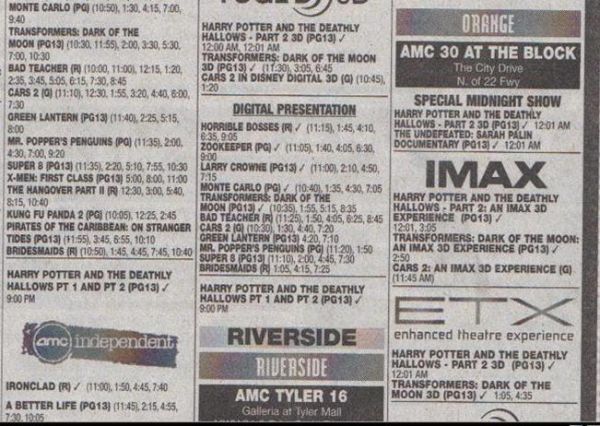 movie schedule newspaper