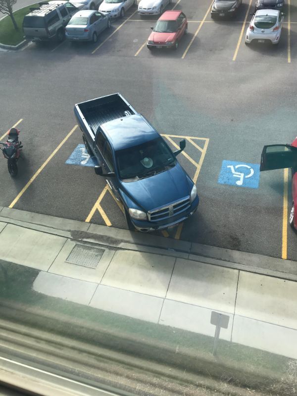 trashy people memes - of a car parked sideways in a disability parking spot