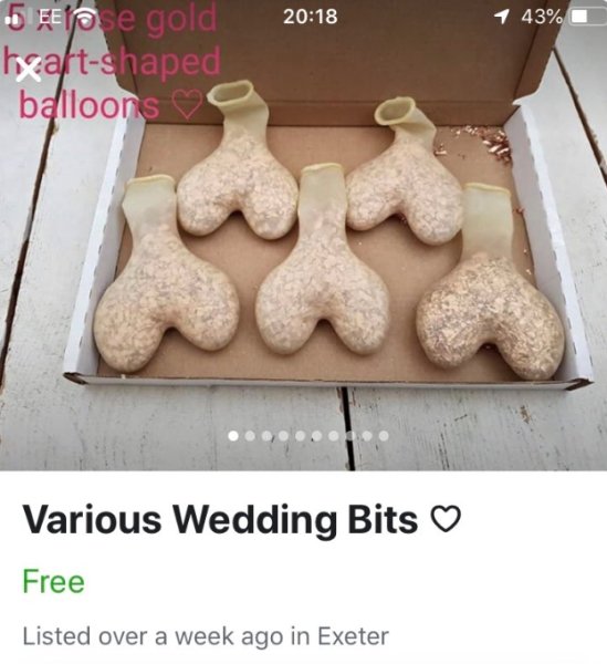 baking - 1 43% 5 Epse gold heartshaped balloons Various Wedding Bits Free Listed over a week ago in Exeter