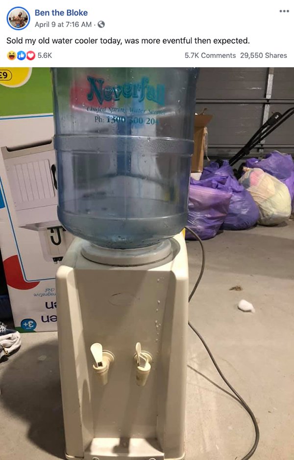 Guy selling his water cooler for eggs starts a feverish bidding war.