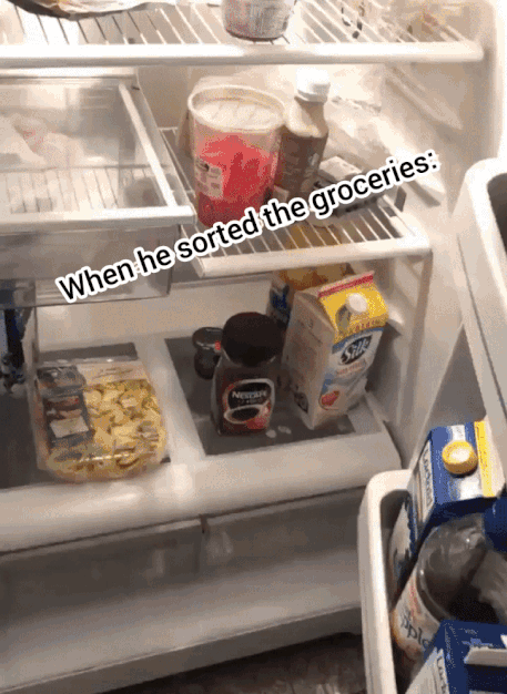 relationship meme of kitchen appliance When he sorted the groceries