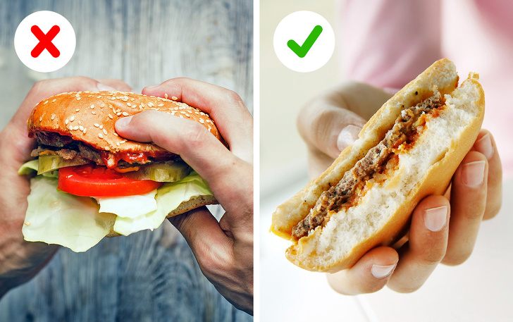 Eat a burger upside-down to keep it together while eating.
