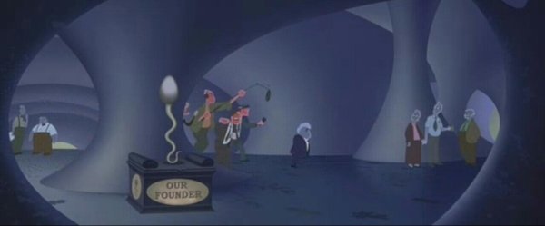 Osmosis Jones - A sperm statue can be seen with the label "our founder."