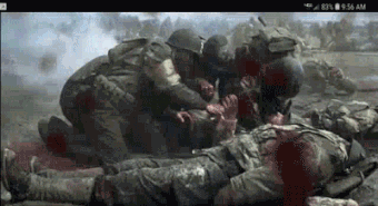 Saving Private Ryan - When a medic gets shot in the canteen water pours out then blood.