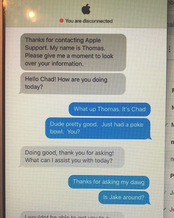 Dude bro makes wacky apology with apple support.