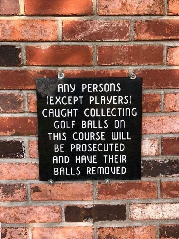 brick - Any Persons Except Players Caught Collecting Golf Balls On This Course Will Be Prosecuted And Have Their Balls Removed