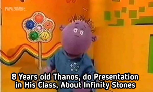 6 infinity stones memes - Papazombie 8 Years old Thanos, do Presentation in His Class, About Infinity Stones