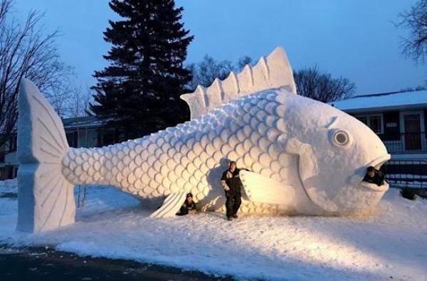 new brighton mn snow fish sculpture