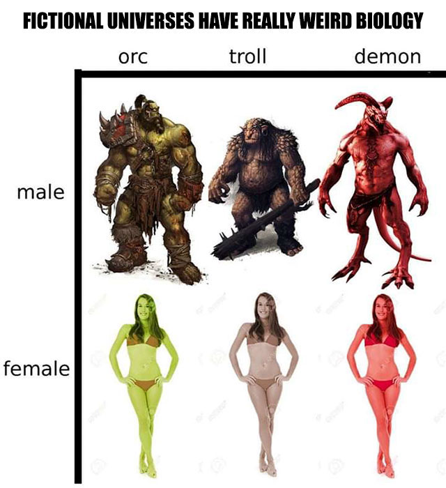 male vs female races in games - Fictional Universes Have Really Weird Biology orc demon troll male female