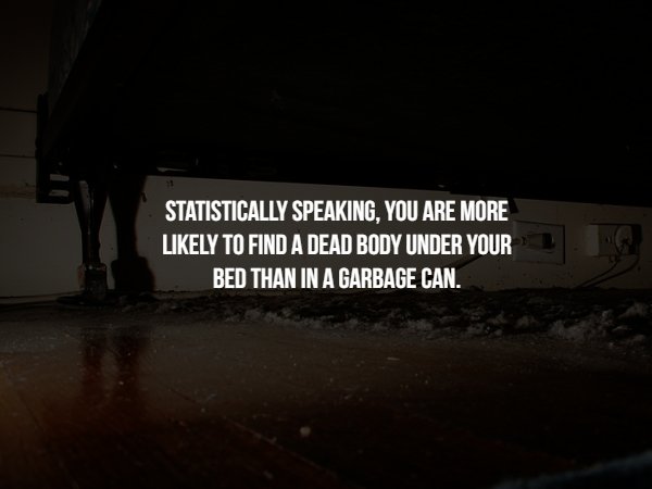 disturbing darkness - Statistically Speaking, You Are More ly To Find A Dead Body Under Your Bed Than In A Garbage Can.