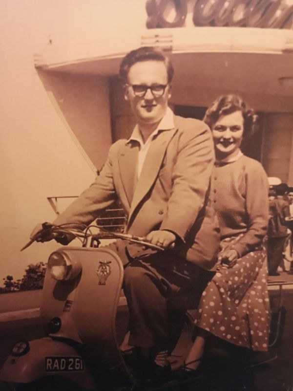 Couple on a scooter, 1956.