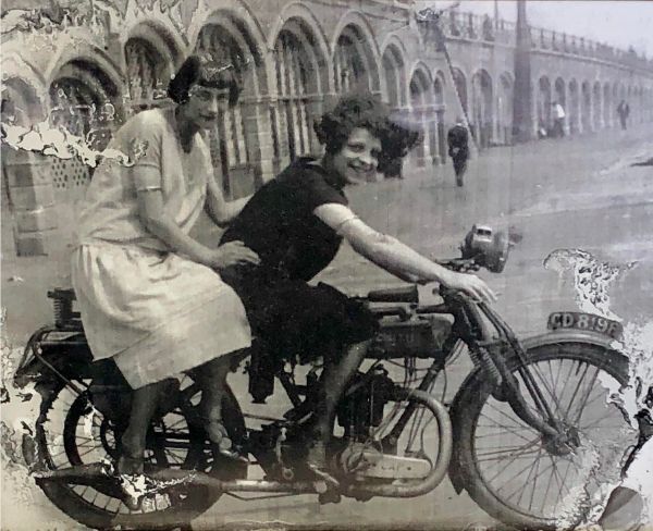 Girls on a motorcycle, England 1930's.