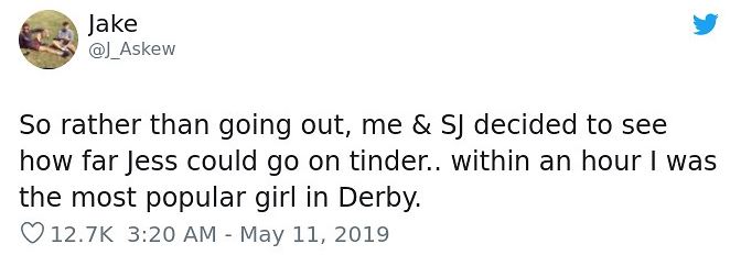 tinder - Lee Seung-hoon - Jake So rather than going out, me & Sj decided to see how far Jess could go on tinder.. within an hour I was the most popular girl in Derby.