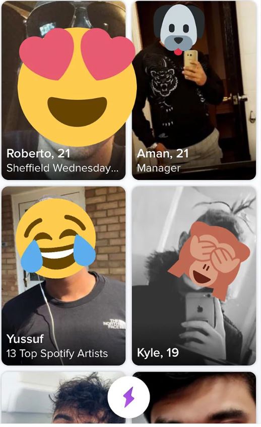 tinder - Roberto, 21 Sheffield Wednesday... Aman, 21 Manager Yussuf 13 Top Spotify Artists Kyle, 19