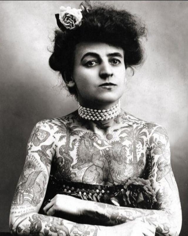 Maud Wagner, who was the first female tattoo artist in America, 1907.