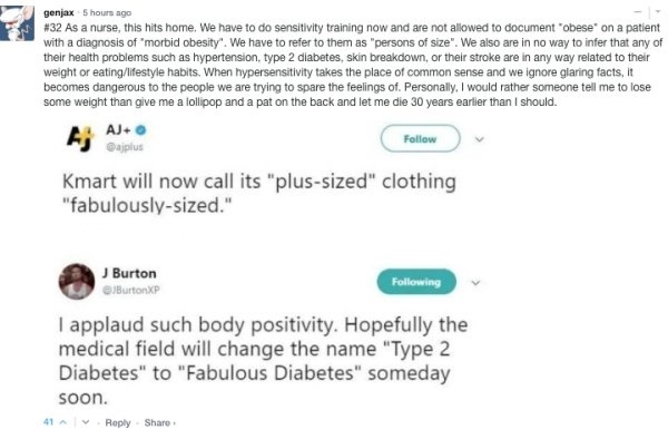 cringe sjw feminist tumblr captions - genjax 5 hours ago As a nurse, this hits home. We have to do sensitivity training now and are not allowed to document obese on a patient with a diagnosis of "morbid obesity'. We have to refer to them as "persons of si