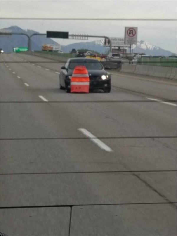 living their best life - driving in a cone