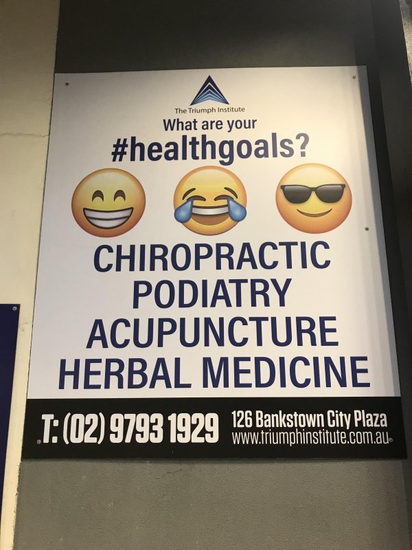 signage - The Triumph Institute What are your ? Chiropractic Podiatry Acupuncture Herbal Medicine T 02 9793 1929