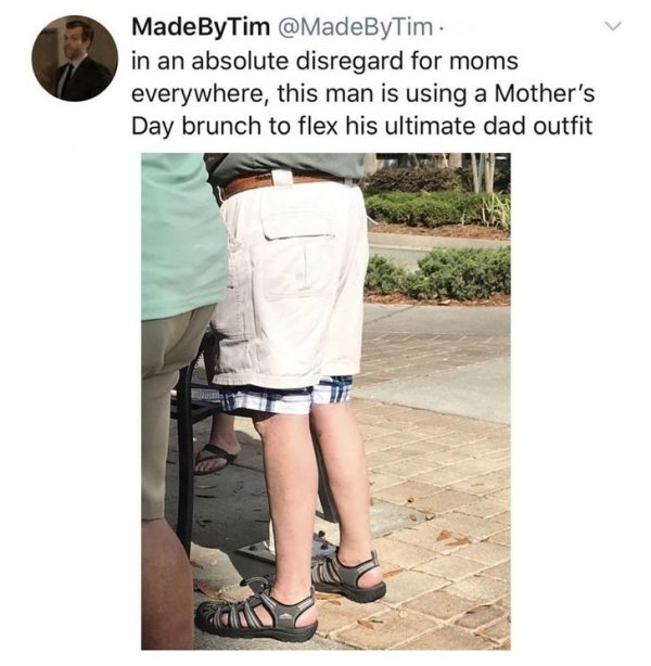 ultimate new dad outfit - MadeByTim . in an absolute disregard for moms everywhere, this man is using a Mother's Day brunch to flex his ultimate dad outfit