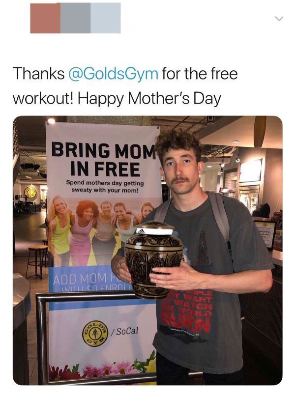 madlads - gold's gym - Thanks for the free workout! Happy Mother's Day Bring Mom In Free Spend mothers day getting sweaty with your mom! Add Momi With So Enrol O Socal