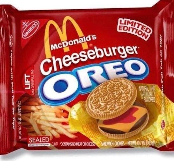 oreo - Limited Edition Nabisco or McDonald's Cheeseburger raw Lift Easy Open Pultas Natural And Flavored Do You .the.creator Sealed Bombas Do Contars No Meat Orche Sandwich Cookies. Netwi 107 Cz 309