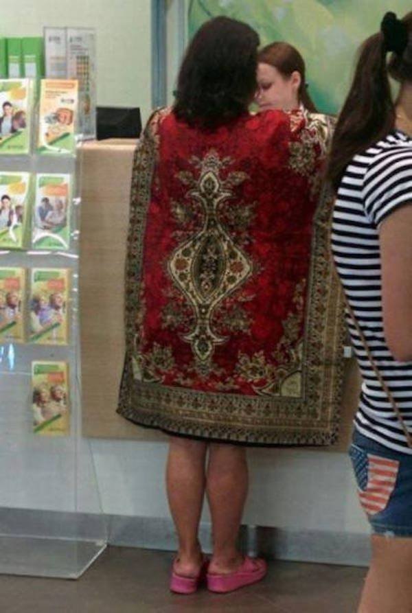 person wearing a rug