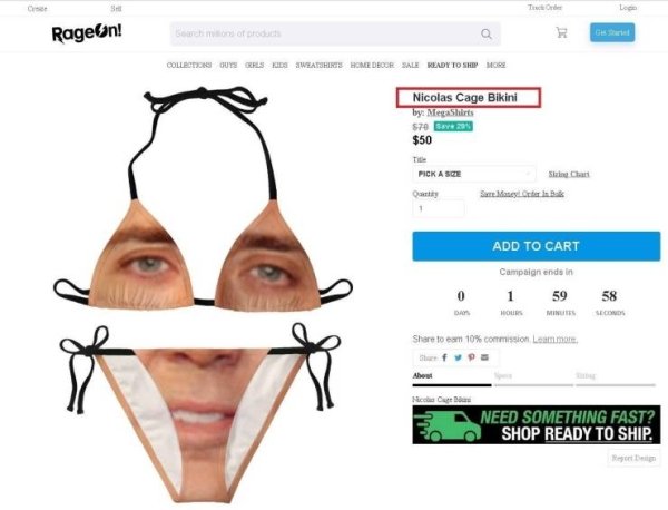 nicolas cage bikini - Ragen! Q Collection Guys Ls Kidsweatshirts Home Decor Sale Ready To Shipmr Nicolas Cage Bikini by MegaShirts 570 Gave $50 Pick A Sce Qay Surg er Bals Add To Cart Campaign ends in 5958 Homines to com 10% commission Learn more Os care 
