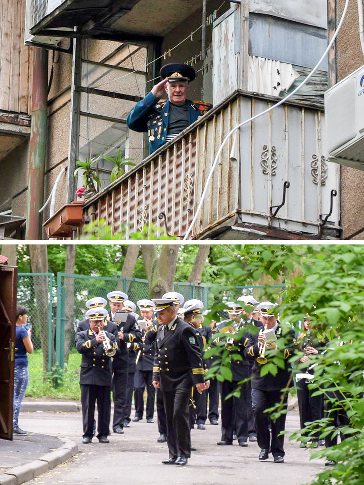 Every year the military orchestra comes to this veteran's balcony because he is unable to go outside.