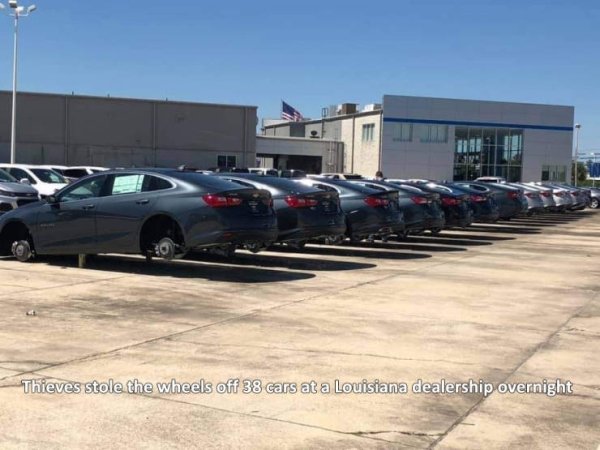 Wheel - Thieves stole the wheels off 38 cars at a Louisiana dealership overnight