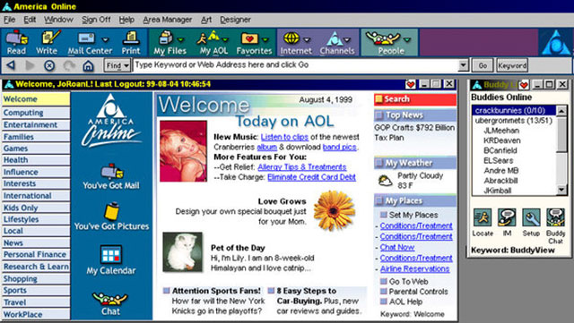 aol 1999 - A America Online Ele Edit Window Sign Off Help Area Manager Art Designer People Search nime Top News Gop Crafts $792 Billion Tax Plan Read Write Mall Center Print My Files My Aol Favorites Internet Channels Find Type Keyword or Web Address here