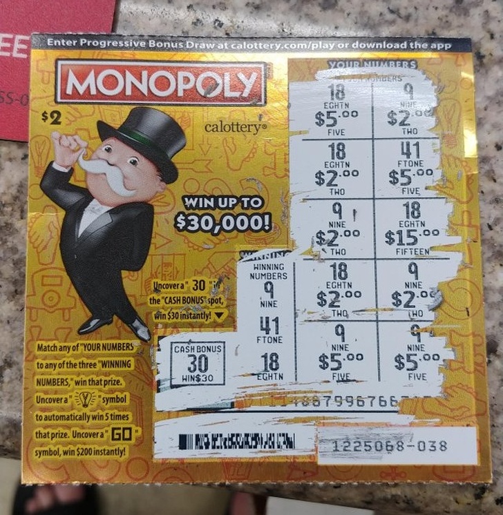mildly interesting pics - poster - Enter Progressive Bonus Draw at calottery.complay or download the app Yoruntimbers Ders Monopoly Eghtn Ee $5. calottery Five 18 Tho 11 Ftone Eghtn . $S, Tho Five Win Up To 40,000 Nine Eghtn . $15. Tho Fifteen Hinning Num