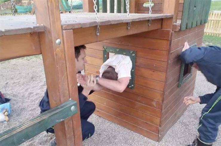 child trapped in playground